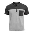 thumbnail image 4 of USNSM Men's Henley Shirts Short Sleeve Button T-Shirts Casual Summer Classic Pocket Color Block Pullover Tee Tops Gray XXXL, 4 of 8
