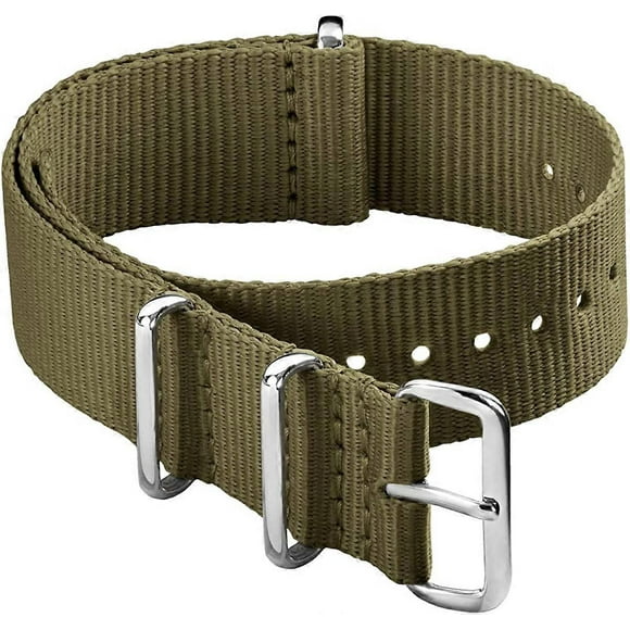 Watch Straps - Classic NATO Style Nylon Watch Strap - Choice of Color and Size (20mmGreen,L245-260MM)