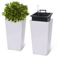 thumbnail image 1 of 22.5 Inch Tall Planters (Set of 2), Self-Watering White Pots for Outdoor & Indoor Use, Includes Water Monitor, Drainage & Inner Bucket, High Porch Planter Set, 1 of 7