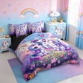 thumbnail image 2 of Erosebridal Cute Rainbow Unicorn 7pcs Bedding Comforter Set,Colorful Butterfly Purple Floral Queen Bedding Sets For Kids Girls,Reversible Black, 2 of 7