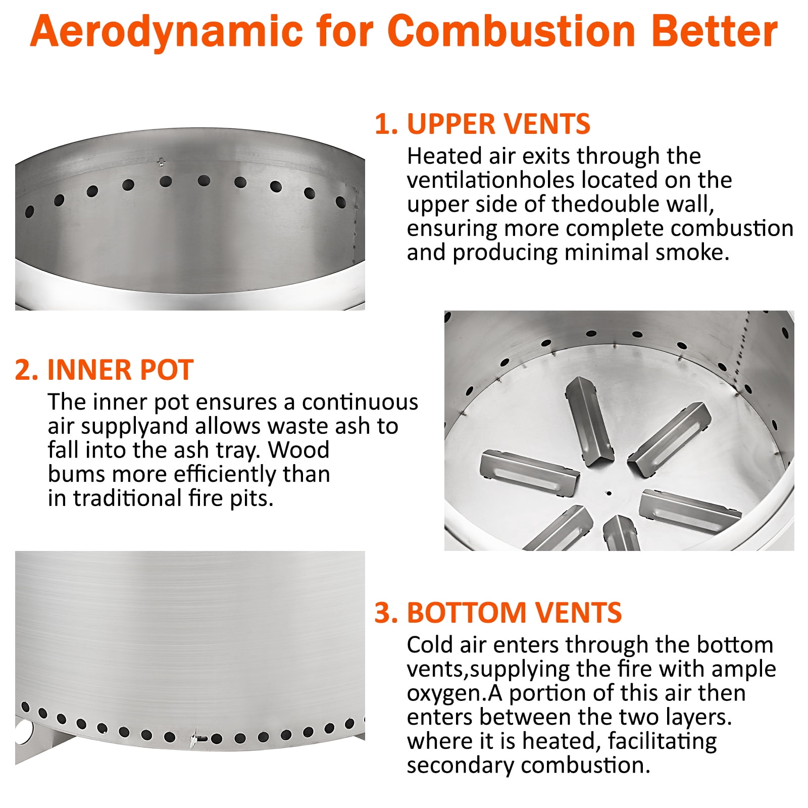 27" Smokeless Fire Pit with Adjustable Airflow, 304 Stainless Steel Wood-Burning Firepit, 360° Heat & Secondary Burn Technology, Portable Outdoor Fire Bowl for Camping, Backyard, Family Gatherings