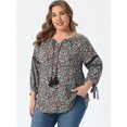 thumbnail image 2 of DARING DIVA Women's Plus Tie-Neck Raglan Sleeves Hollow Out Top 2X Dark Brown, 2 of 6