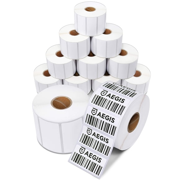 Aegis Adhesives - 2â X 1â Direct Thermal Labels for UPC Barcodes, Address, Perforated & Compatible with Rollo, Zebra, & Other Desktop Label Printers (12 Rolls, 1300/Roll)