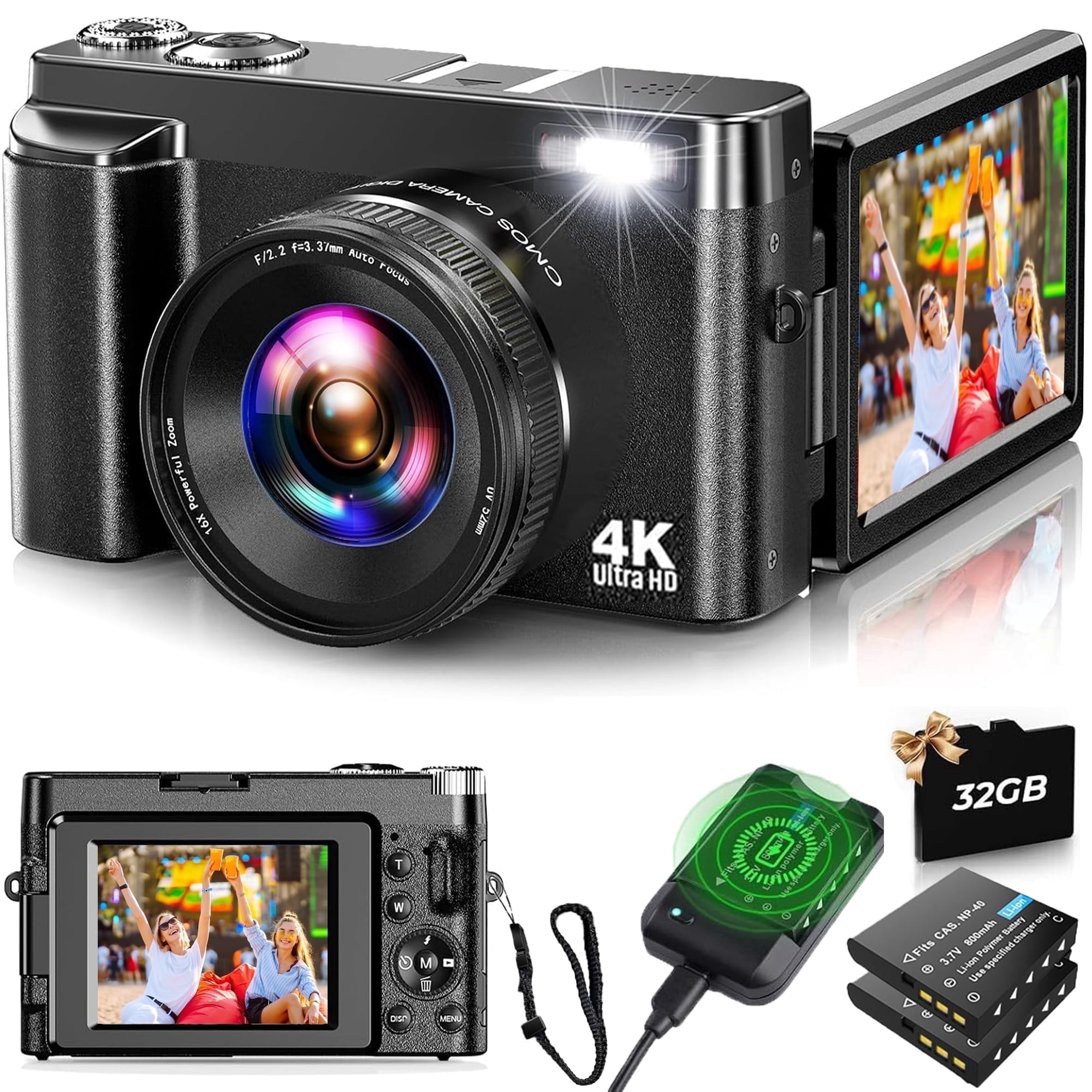 Brewene Digital Camera 4K 48MP Vlogging Camera with 16x Digital