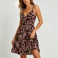 thumbnail image 6 of Women's Spaghetti Strap Summer Floral Vacation Dress, Boho V Neck Sleeveless Swing Wedding Guest Beach Dresses, 6 of 7