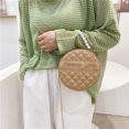 thumbnail image 1 of Bolsa Bolso de hombro con patrón de celosía retro para mujer, bolsos redondos de PU con perlas (caqui) Tmvgtek Para estrenar, 1 of 9