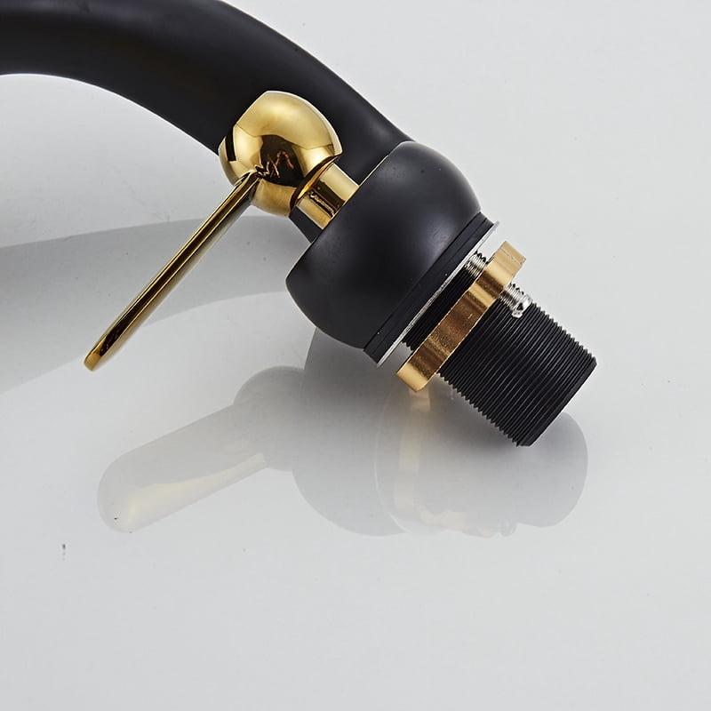 SOKNARKU Bathroom Sink Basin Waterfall Faucet Brass Deck Mount Single Hole Single Handle Cold And Hot Mixed Modern Creative Design Tap Including Two US Standard 3/8 Hoses Black Gold