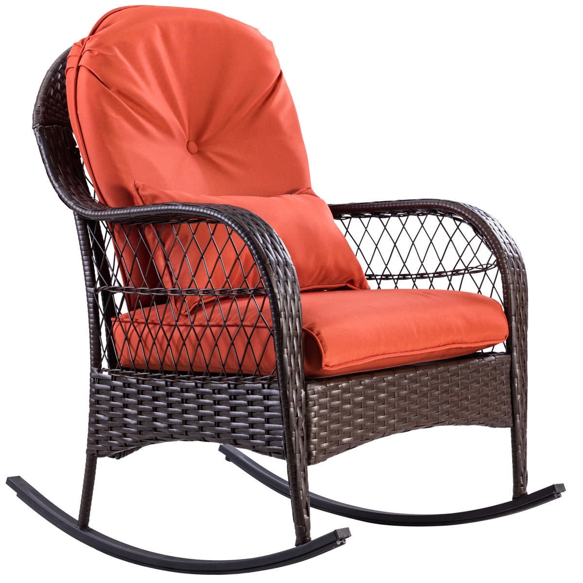 Costway Outdoor Wicker Rocking Chair Porch Deck Rocker Patio Furniture W Cushion