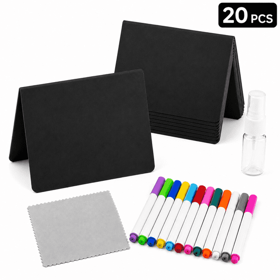 Set of 20 Mini Chalkboard Signs for Food, Party Buffets, Table Numbers, and Food Labels, Plastic