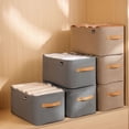 thumbnail image 3 of Medium Tan Rectangular Fabric Storage Bin with Handles, Back to School Dorm Room Essentials Misc Closet Organizer, 3 of 5
