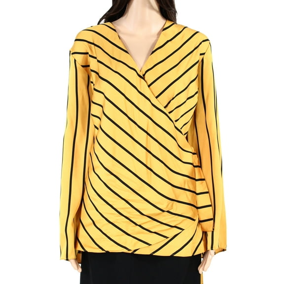 Plus Size Striped Wrap Top Yellow Strpe 1X