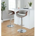 thumbnail image 3 of LumiSource Chrome Metal, Walnut Wood, Grey PU Symphony Adjustable Barstool - Set of 2, 3 of 6