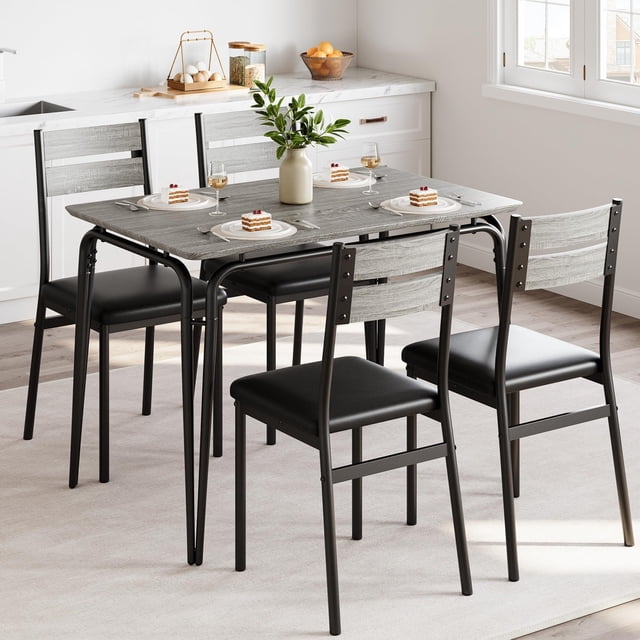 5 - piece kitchen dining mesa set in gray para 4, rectangular wood top y 4 cushioned sillas, ideal para para small spaces y apartments