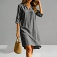 thumbnail image 2 of ZToonmas Women's 3/4 Sleeve V-Neck Shift Dress Casual Loose A-Line Midi Dress for Summer, 2 of 8
