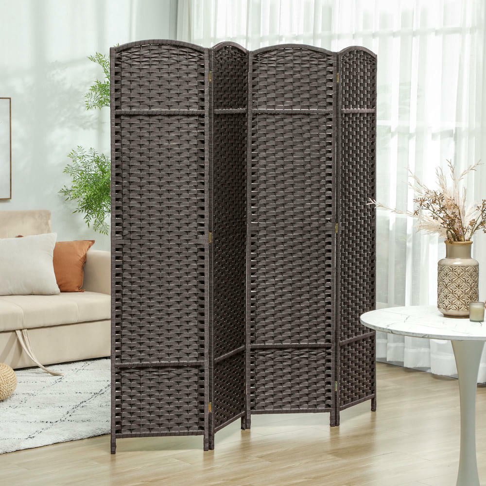 Resenkos 4-Panel 5.6' Tall Folding Room Divider - Freestanding Privacy Screen for Home Office, Brown