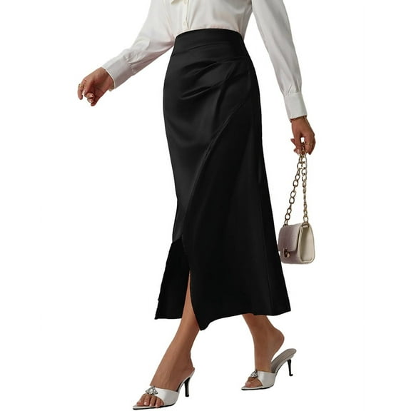 Mawalde Skirt for Women High Waist Silk Satin Skirts Zipper Fishtail Hip Skirt Black S