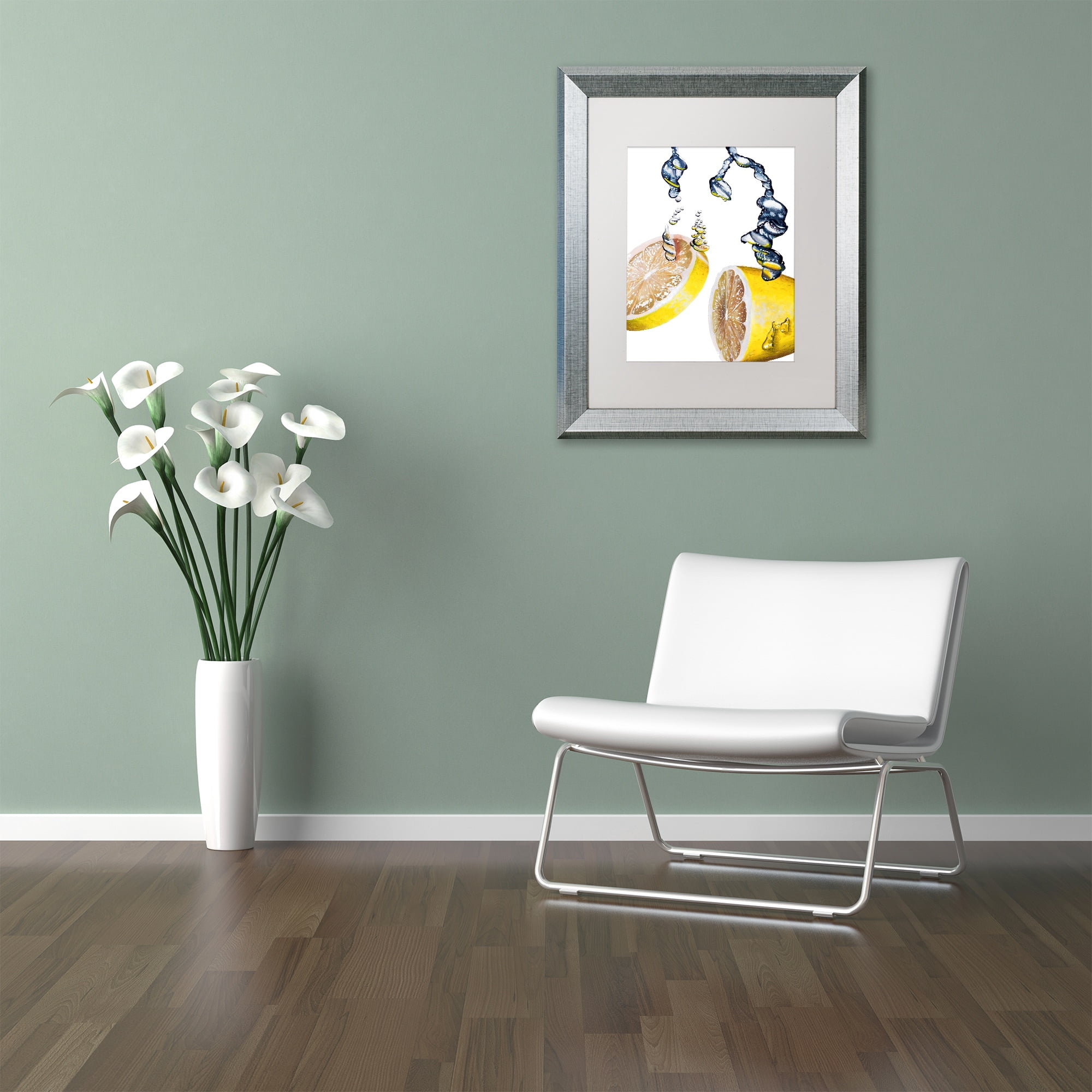 Trademark Fine Art "Lemon Splash II" Canvas Art by Roderick Stevens White Matte, Silver Frame