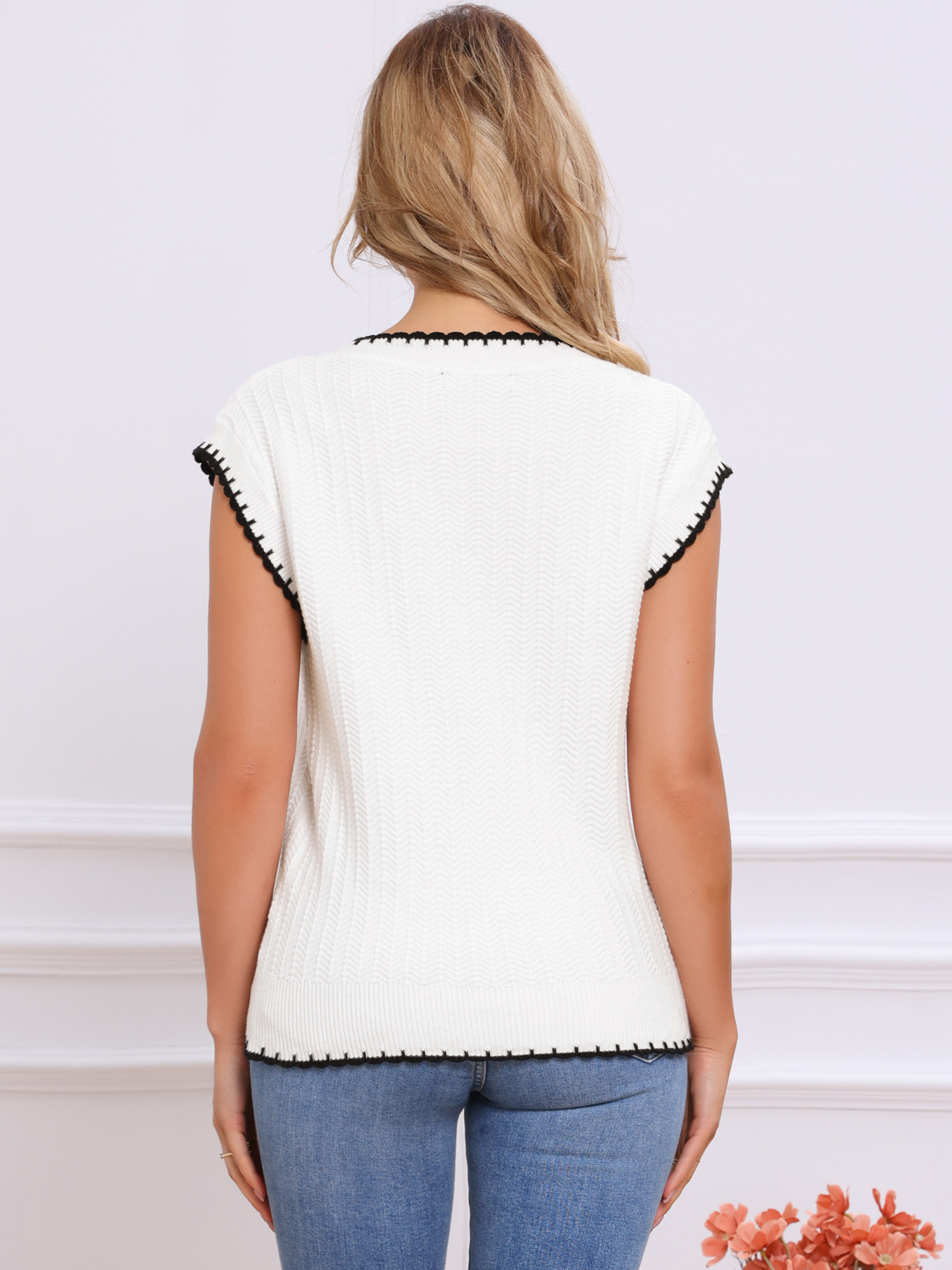 DARING DIVA V Neck Sweater Vest Fall Winter Pullover Tops S White