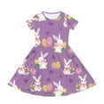thumbnail image 2 of Uourmeti Kids Easter Dresses for Girls 5-6 Cute Bunny Short Sleeve Swing Dress Colorful Egg Print Casual Crew Neck Knee Length A-Line Dresses with Pockets, 2 of 6