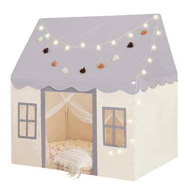 Little Dove Play Tent with mat, Star Lights, Tissue Garland, Kids playtent Indoor, Toddler Play Tent Large Outdoors for Kids Aged 3 , 52" x35" x 52", Toddler Teepee Play House with Windows Grey Color