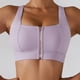 thumbnail image 3 of Sujetador deportivo ejercicio jogging correr a prueba de golpes push up cremallera frontal apertura mujeres entrenamiento sujetador púrpura M, 3 of 8