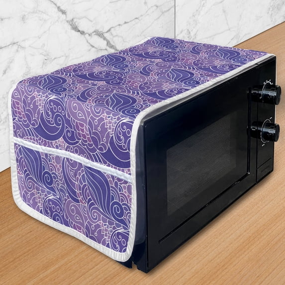 Floral Microwave Oven Cover, Flower Art Pattern with Swirly Petals Leaves Branches Curls Pastel Pattern, Water Resistant Organizer with Pockets for Kitchen, 36" x 12", Blue Violet Lilac, by Ambesonne