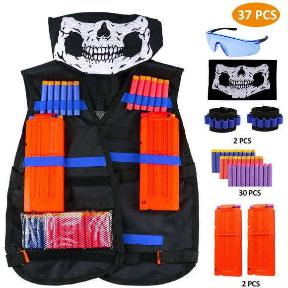 Kids Tactical Vest Kit for Nerf N-strike Elite Series with Refill Darts + 1 Nerfe Glasses + 2 * 6 Soft Darts + 1 Scarf + 2 Wristbands