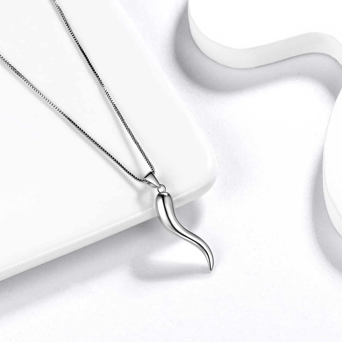 Hipunk 925 Sterling Silver Italian Horn Necklace for Women Men Cornicello Necklace Pendant Talisman Amulet Jewelry Fathers Day Gift for Dad