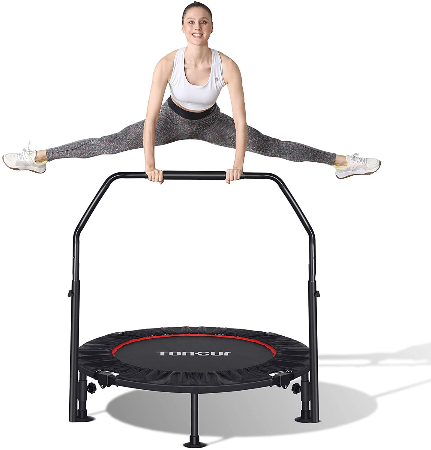 Foldable Exercise Bungee Rebounder with 5 Levels Adjustable Foam Handle for Indoor/Outdoor Max Load 330lbs 40 Mini Fitness Tramp0line for Adults 6 Suction Cups Included 