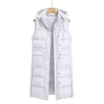 thumbnail image 4 of Cmfcve Womens Plus Size Puffer Vest Long Hooded Sleeveless Jacket Zip Snap Front Winter Casual Layering Outerwear, 4 of 9