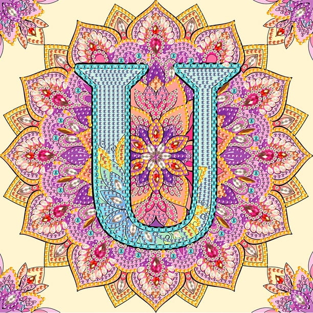 Pintura de diamante 5D DIY Taladro parcial con forma especial Letra U Datura Kit 30x30cm