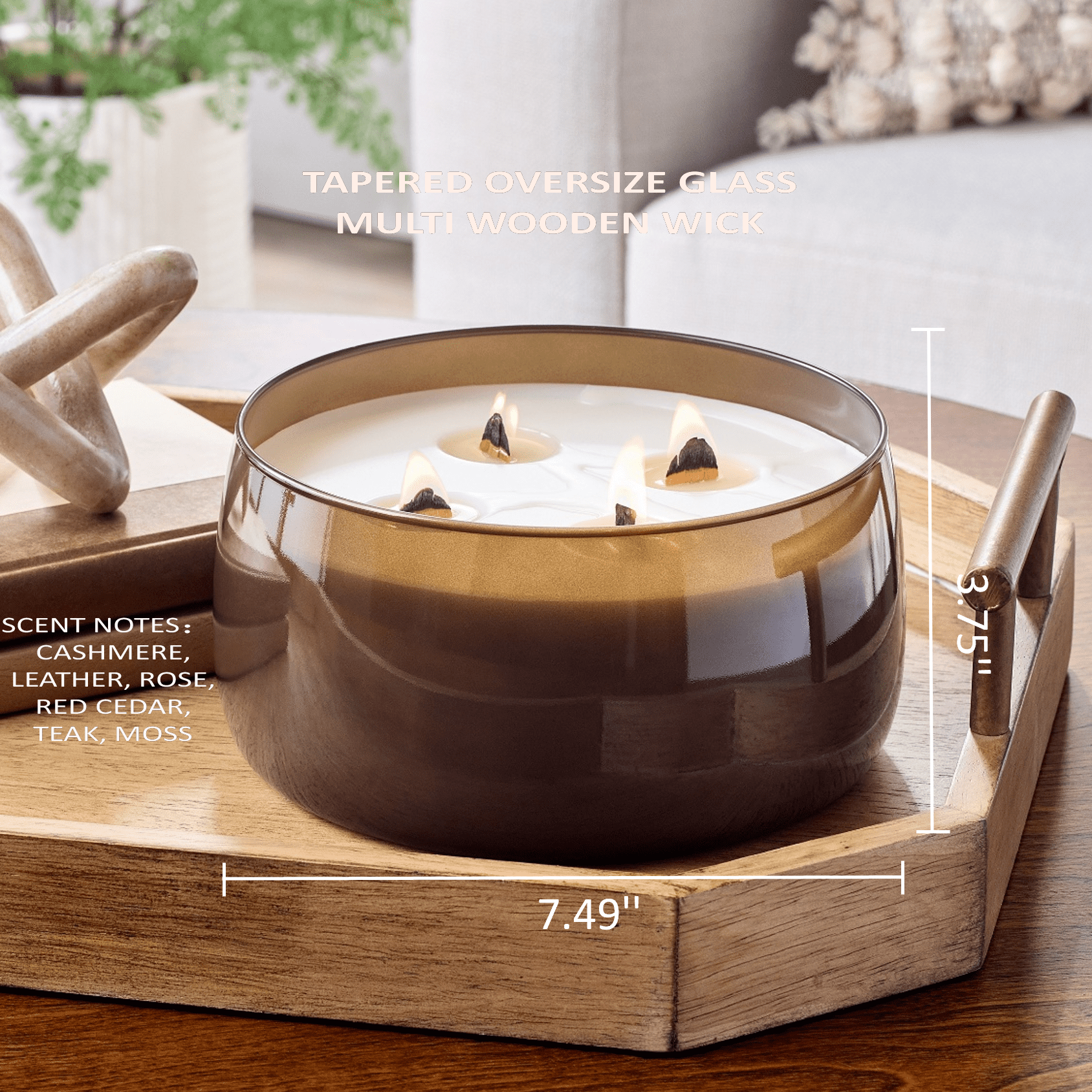 Better Homes & Gardens Intense Cashmere Teak Scented Wooden 4-Wick Glass Jar Candle 60oz.