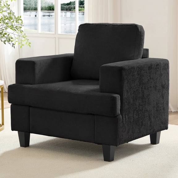 Mjkone Chenille Accent Chair,Armchair with Solid Wood Frame for Living Room,Dark Gray