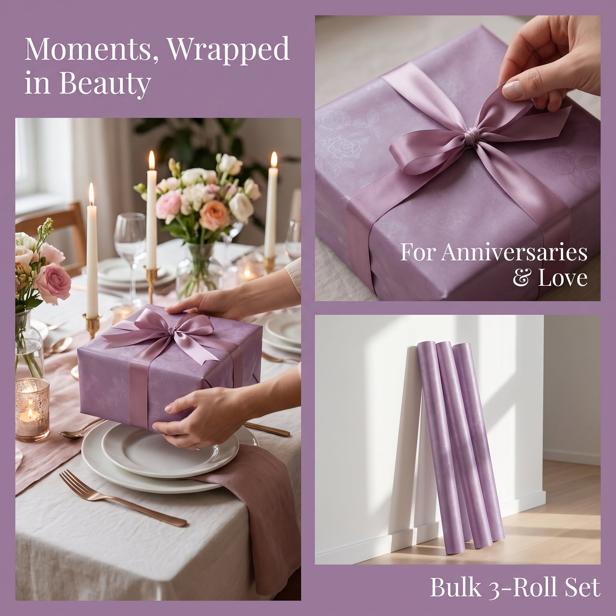 Unique Bargains Luxury Matte Gift Wrapping Paper with Rose Pattern Purple 27.6" x 19.7"