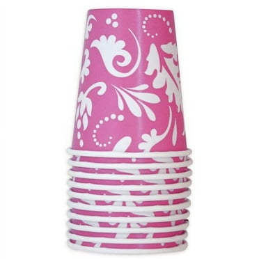 Unique Eleg Paper Floral 9 oz Pink Party Cups, Set of 10