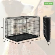 BestPet 48 inch Foldable Metal Dog Crate for Large Dogs, Double Door, Divider, Removable Tray(Black)