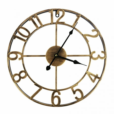 DESIGNICE 16In Large Wall Clocks Oversized with Roman Numeral Style Rustic Iron Round Silent Non Ticking Battery Operated Vintage Metal Clock for Indoor Decor,Bronze