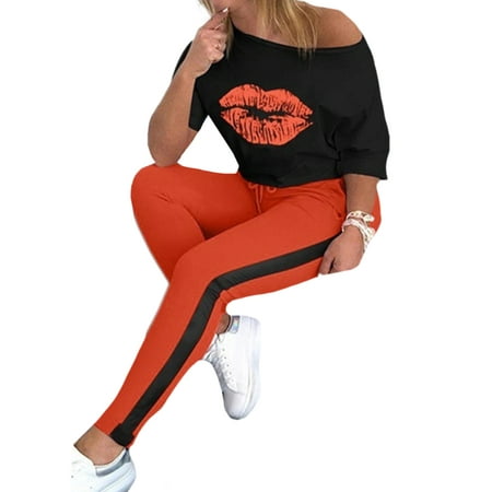 

UKAP Women Print Two Piece Pajamas Set Short Sleeve Sweatshirt with Long Pants Sleepwear Outfits Casual Nightwear Spleeping Set Loungewear Size S-5XL