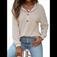 thumbnail image 2 of Sudadera con Capucha de Larga de Punto Gofre para Mujer, con Cordón, Botones, Cuello en V, Informal, con Capucha. Albaricoque L, 2 of 9