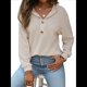 thumbnail image 2 of Sudadera con Capucha de Larga de Punto Gofre para Mujer, con Cordón, Botones, Cuello en V, Informal, con Capucha. Albaricoque XXL, 2 of 9