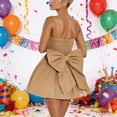 thumbnail image 4 of DHFJKG Womens Glitter Party Dreess Sleeveless Bow Evening Gown Spaghetti Strap Sweetheart Neck Flared Mini Stylish Dresses, 4 of 6