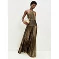thumbnail image 4 of Women'S Luxury Metallic Pleated Slit Tie Halter Sleeveless Elegant Pleated Maxi Dress Ancient Gold S, 4 of 6