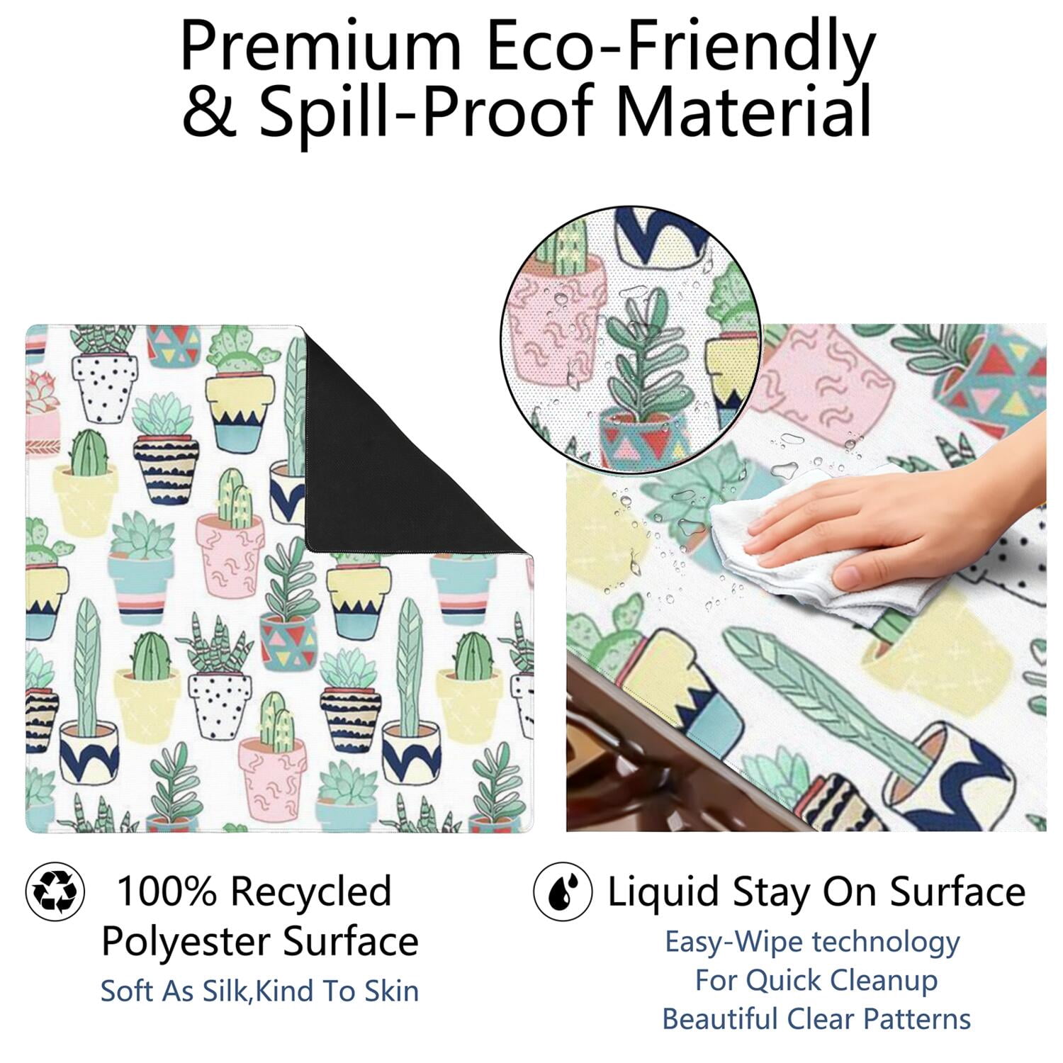 Square Plants Pattern Table Mat 31.5x31.5 Inches Crafted from Rubber with Anti-Slip Non-Skid Texture and Noise Reducing Features for Cards Board Games