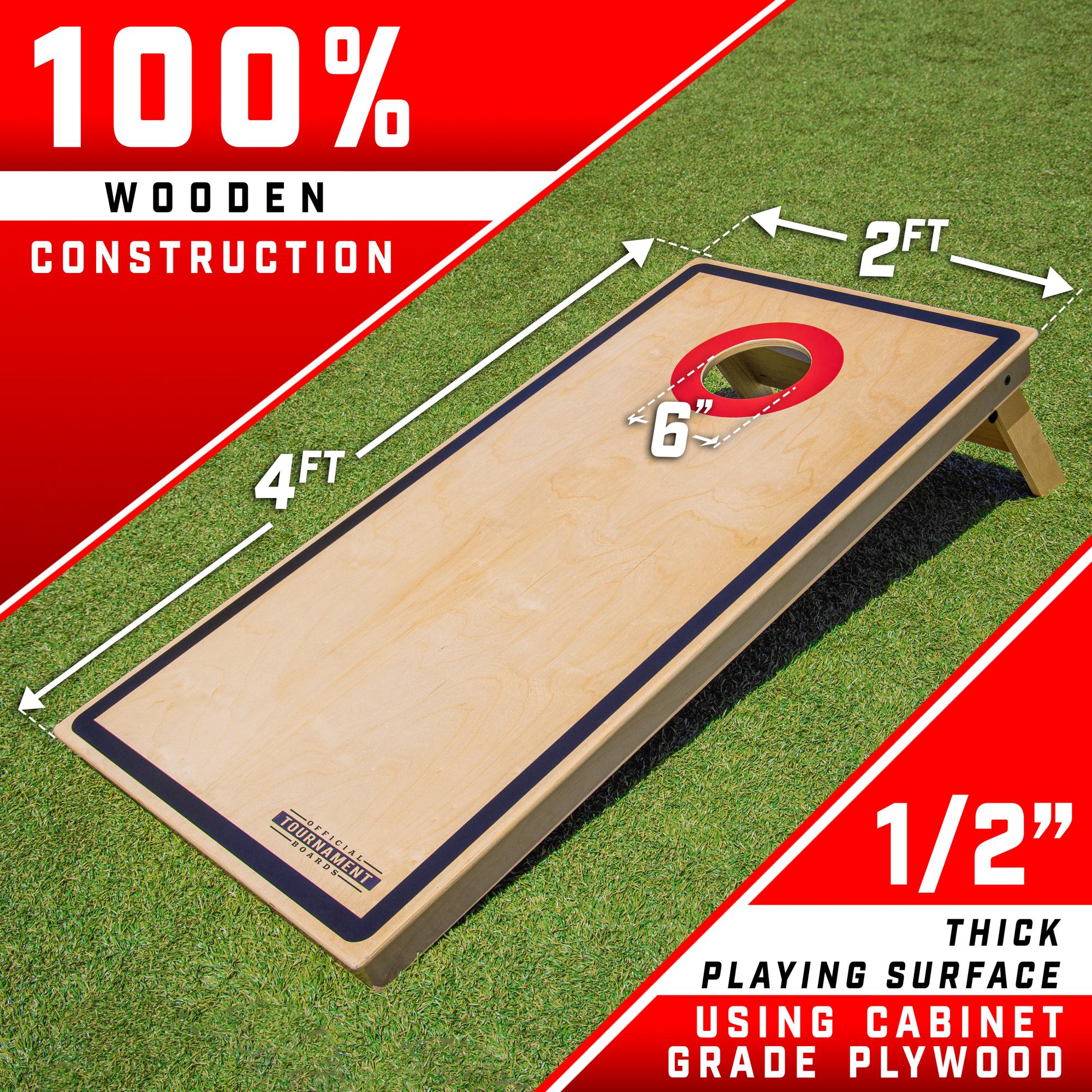 GoSports Tournament Edition Regulation Cornhole Game Set - 4 ft x 2 ft Wood Boards with 8 Dual Side (Slide and Stop) Bean Bags