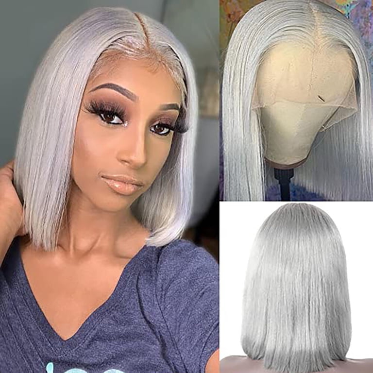 Grey Bob Wig Human Hair 13x4 Lace Front Wigs Pre Plucked  display picture 1
