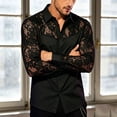 thumbnail image 2 of ShomPort Men's Button Down Shirt Floral Lace See Through Patchwork Collared Long Sleeve Clubwear Going Out Outfits, 2 of 3