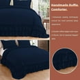 thumbnail image 5 of 3 Piece Luxury 5 Inch Two Layer Ruffle Comforter 550 GSM All Season (Oversized Queen Size) Premium Super Soft - 800 TC, 100% Egyptian Cotton- Solid Navy Blue Colour, 5 of 7