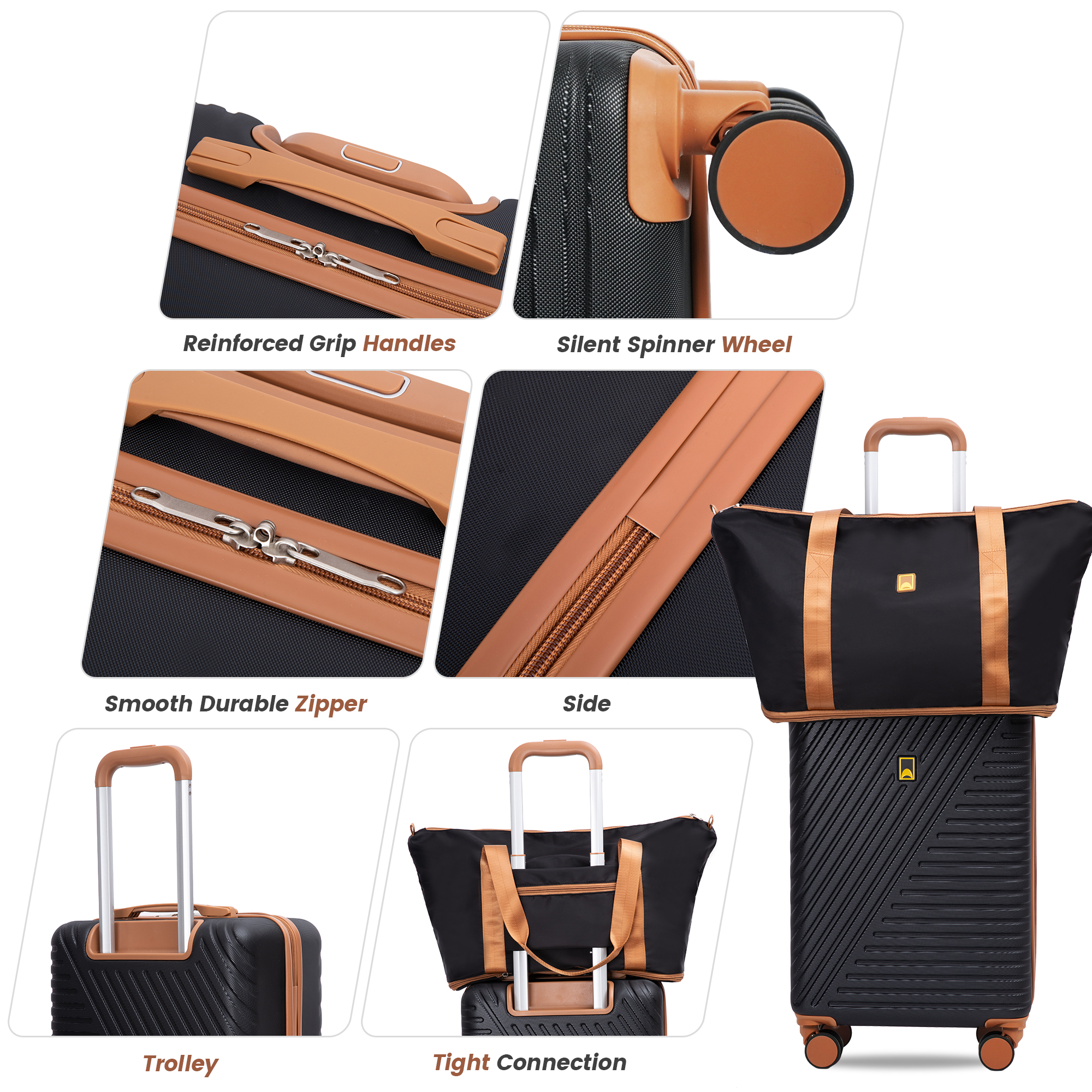 Nicetravel 3-Piece Hardside Luggage Set with Carry-On, Black photo 7