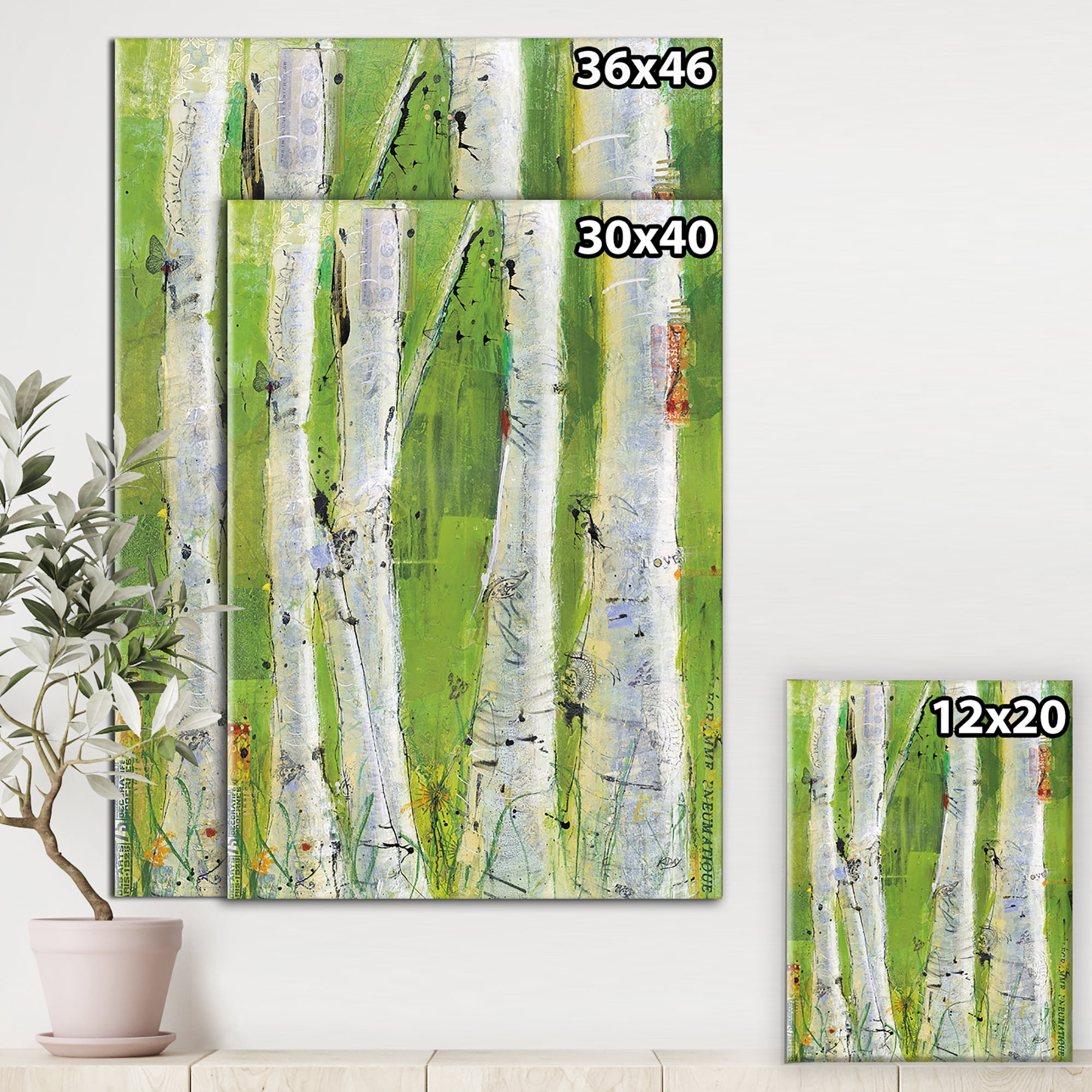 Designart 'Green Birch Forest' Traditional Canvas Artwork