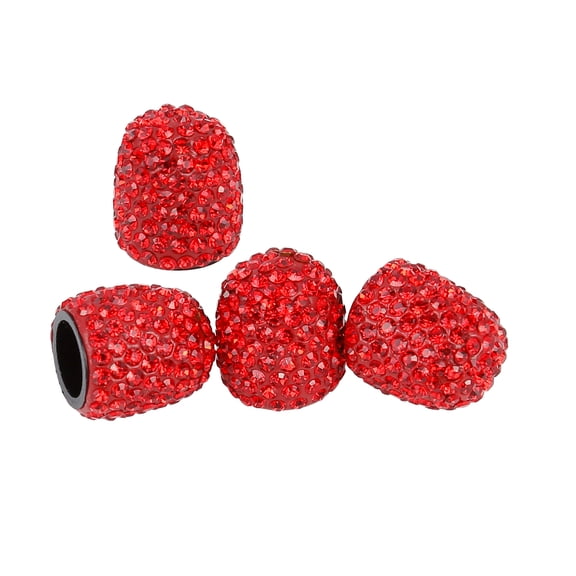 4PCS Red Valve Stem Caps Faux Crystal Universal Car Tire Valve Caps Chrome Dustproof Bling Car Accessories